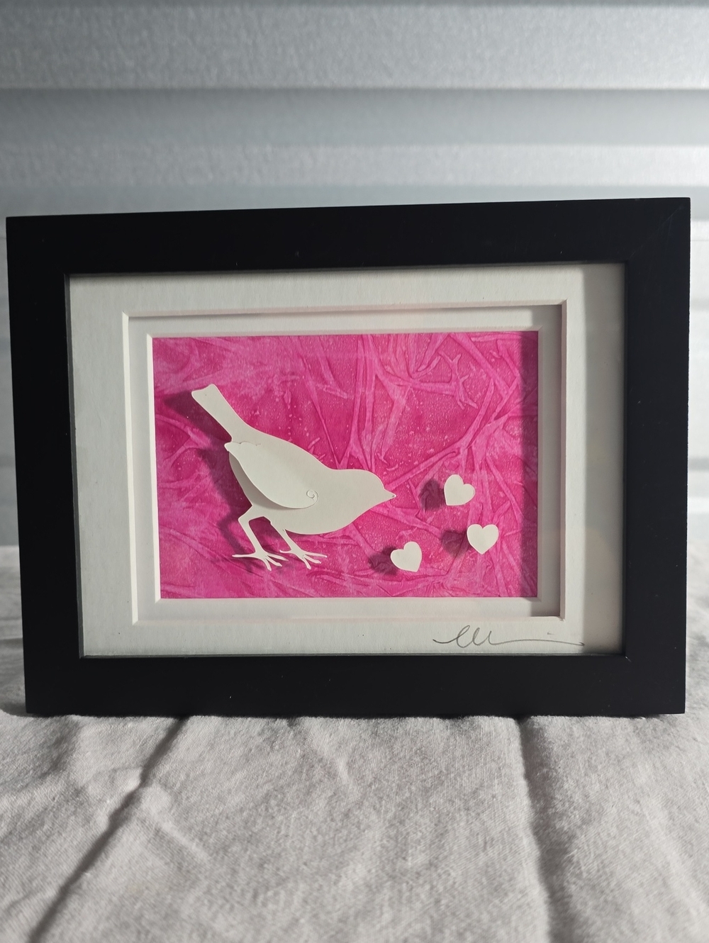 Framed Pink and White Bird Art